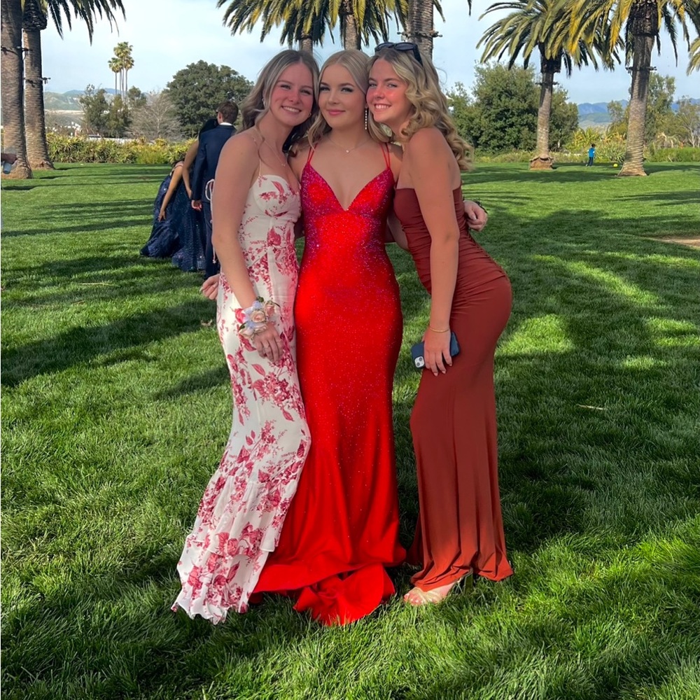 SHERRI HILL: Red Sparkle Lace Up Prom Dress, Worn Once.